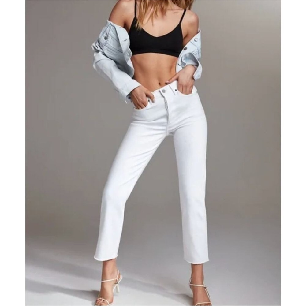 Aritzia Denim Forum Arlo High Rise Straight White Jeans